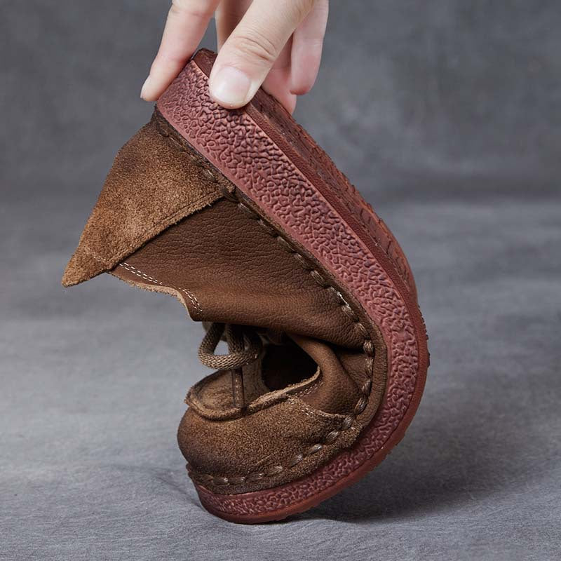 Women's Colors Retro Soft Bottom Flat Full Grain Leather Shoes