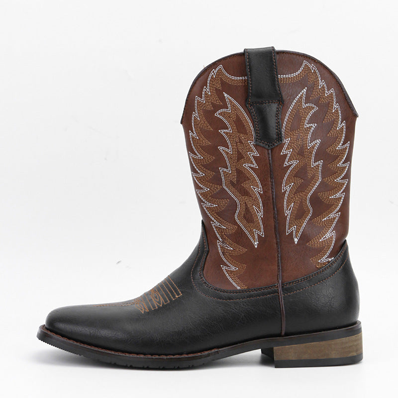 Men's Western Denim Square Toe Embroidery Machine Boots