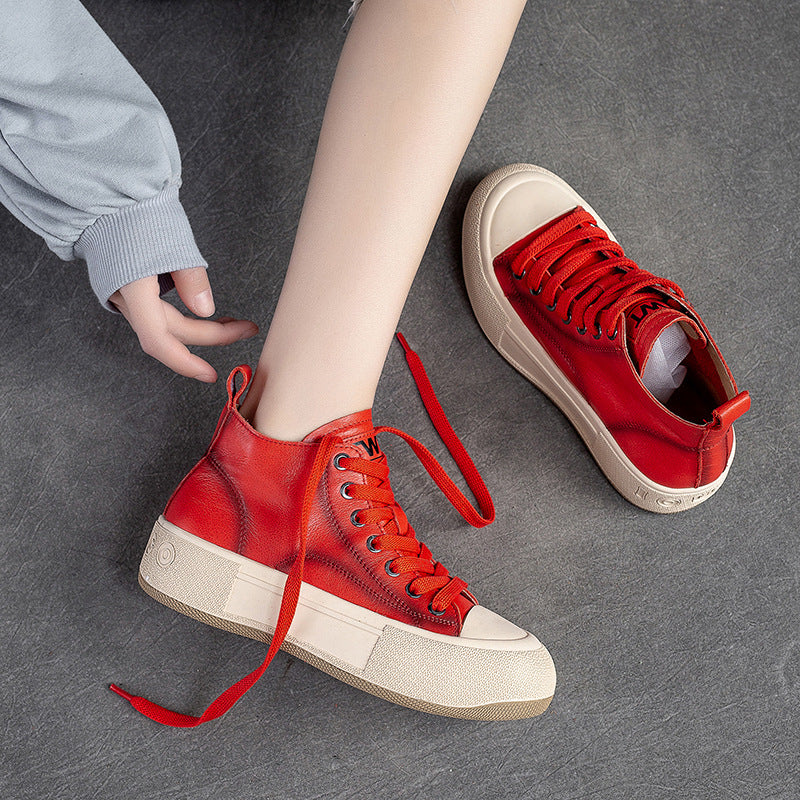 Women's Cowhide Toe Box Retro Rub Colored Spring Women's Shoes