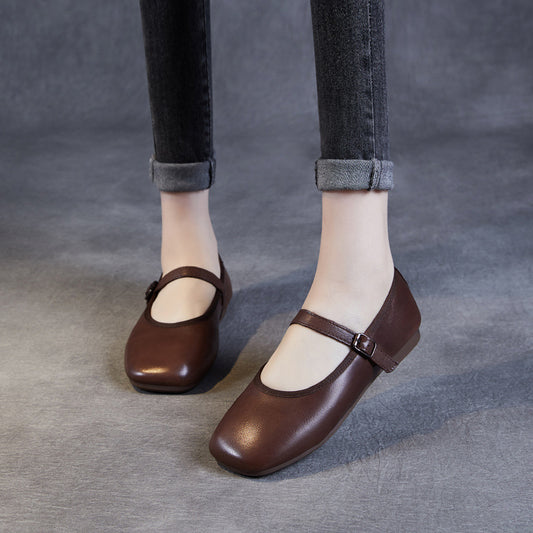 Women's Square Toe Mary Jane Flat Buckle Casual Shoes
