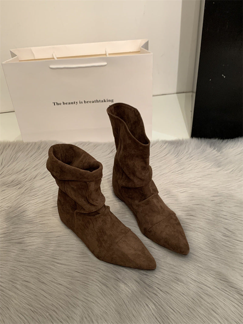 Women's Insole Pile Style Pointed Khaki With Skirt High Women's Leather Boots