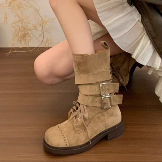Women's Retro Hot Chunky Martin Pulley Bootie Boots