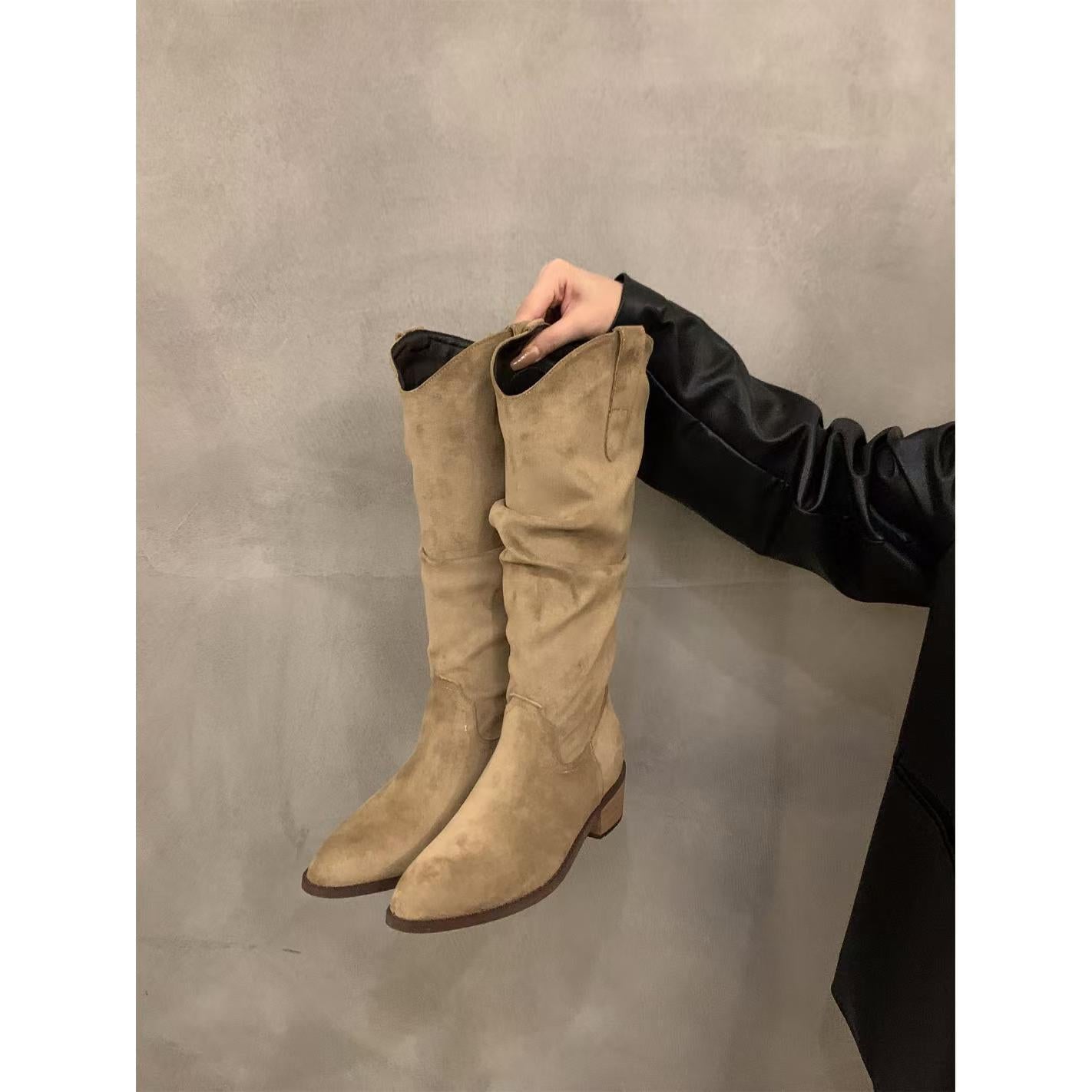 Women's Chunky Retro Super High Brown V Pile Style Autumn Heels