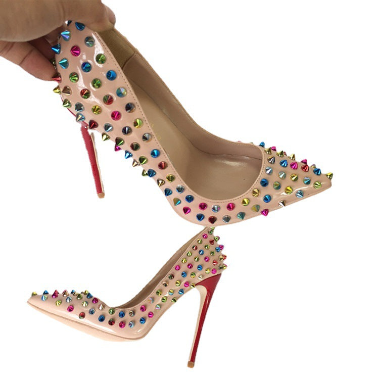 Women's Spring Color Rivet High Stiletto Low-cut Women's Fashion Shoes