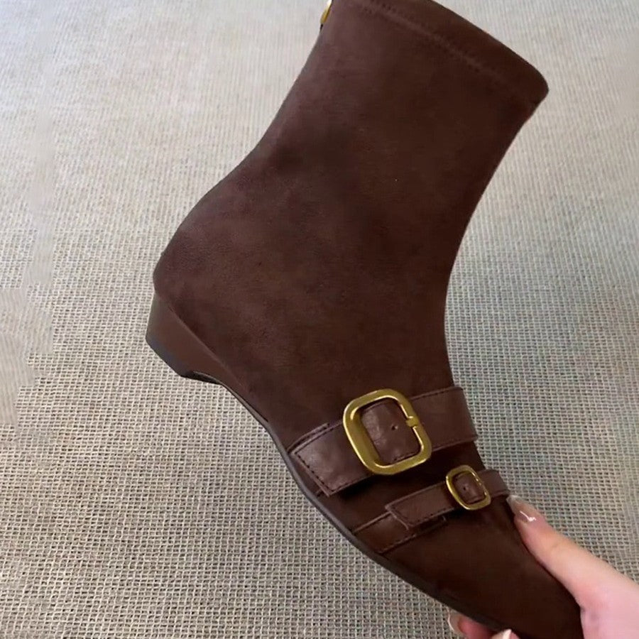 Women's Korean Style Fashionable Slimming Belt Buckle Decoration Design Back Boots