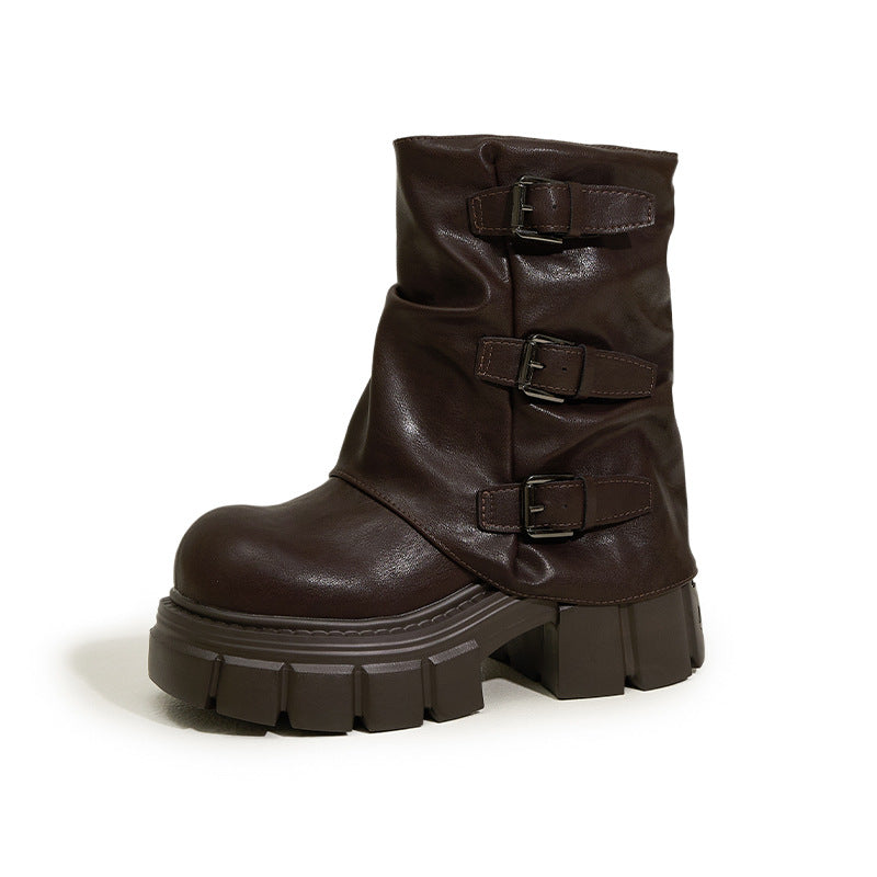 Women's Platform Martin Pantyhose Pile Style Inner Height Women's Leather Boots