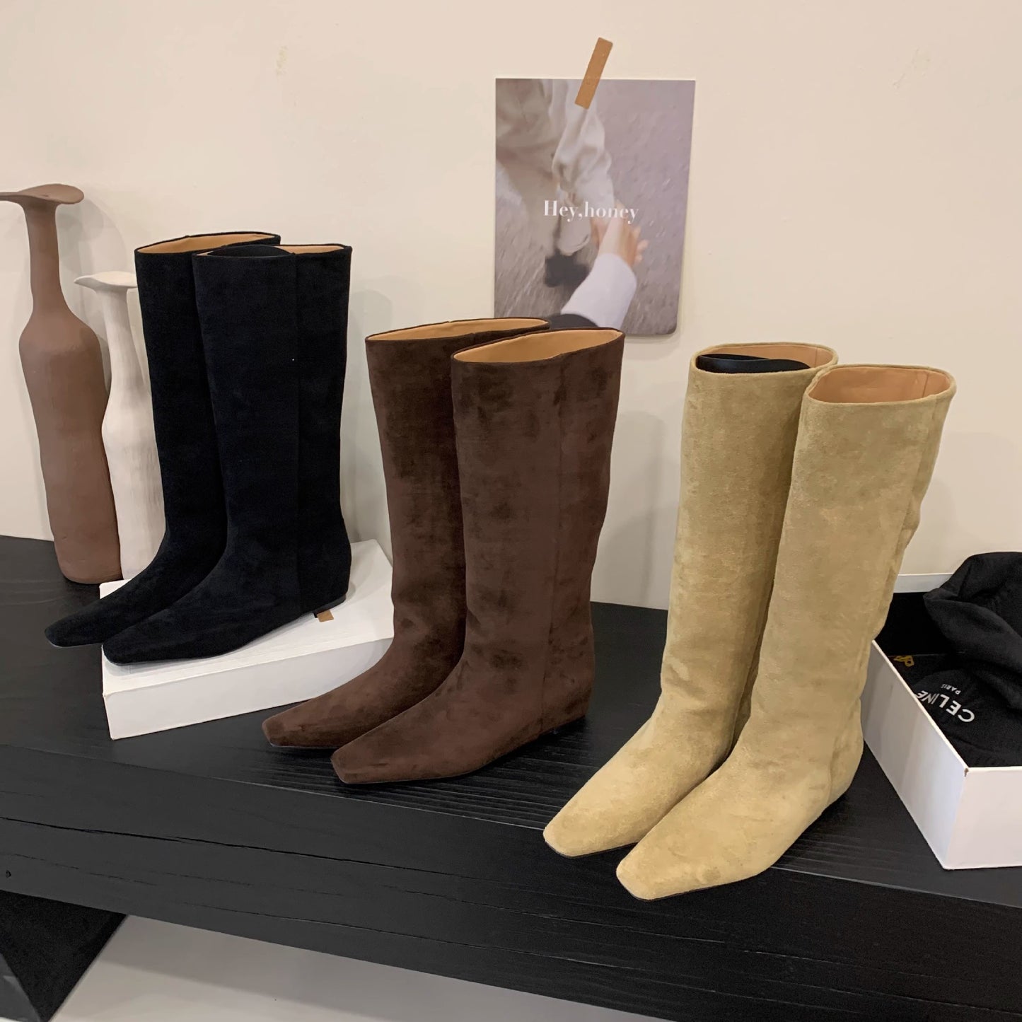 Women's Height Increasing Insole Retro Below The Knee Women's Leather Boots