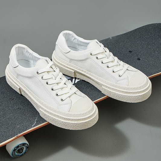 Men's Niche Geometric Design Cowhide Summer White Thick Bottom Hight Sneakers