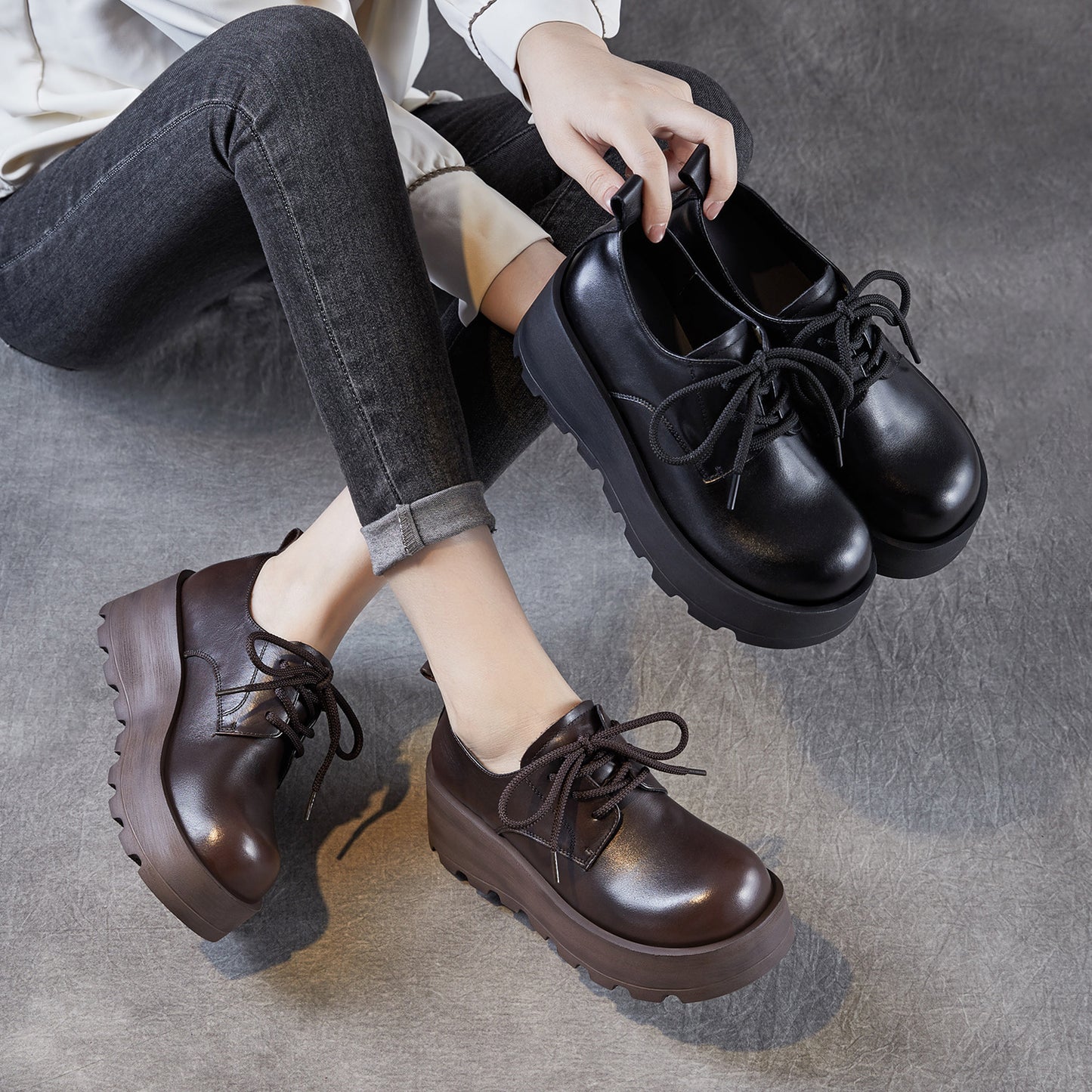 Women's Autumn American Retro Derby Thick-soled Big Toe Women's Casual Shoes