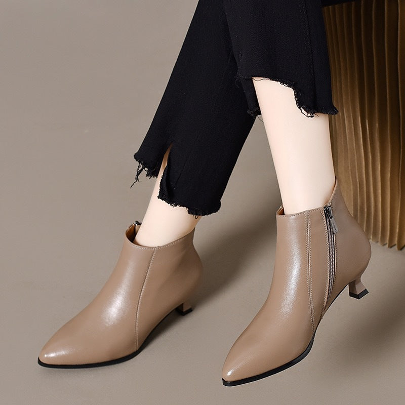 Women's Stiletto High Short Winter Fashion Plush Women's Leather Boots