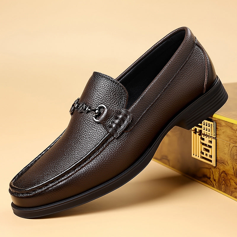 Men's Simple Driving Slip-on Cowhide Surface Spring Flat Leather Shoes