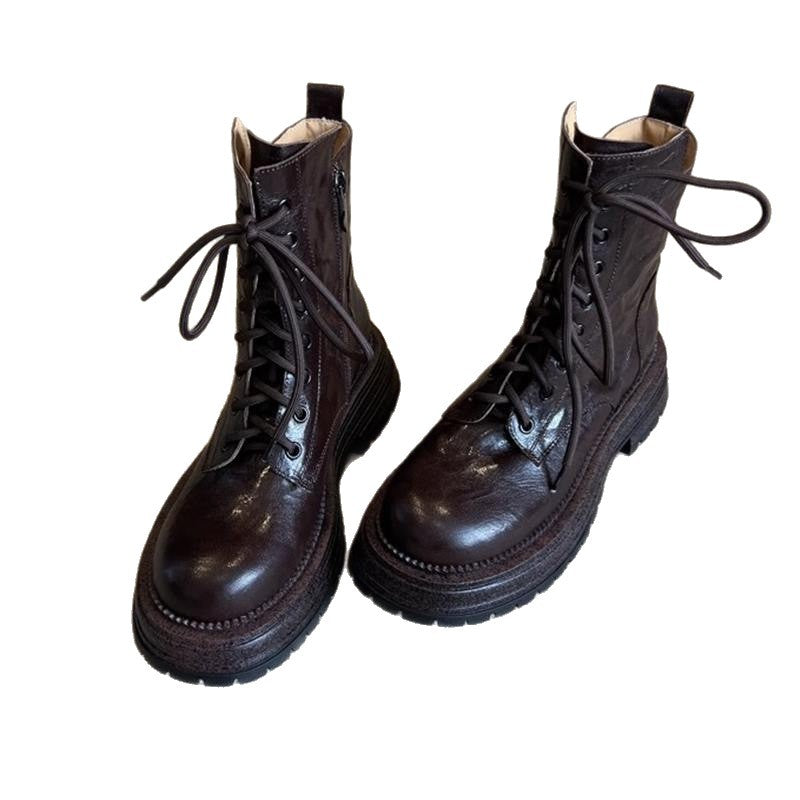 Women's Heavy Super Easy To Wear Soft Platform Ankle British Women's Leather Boots