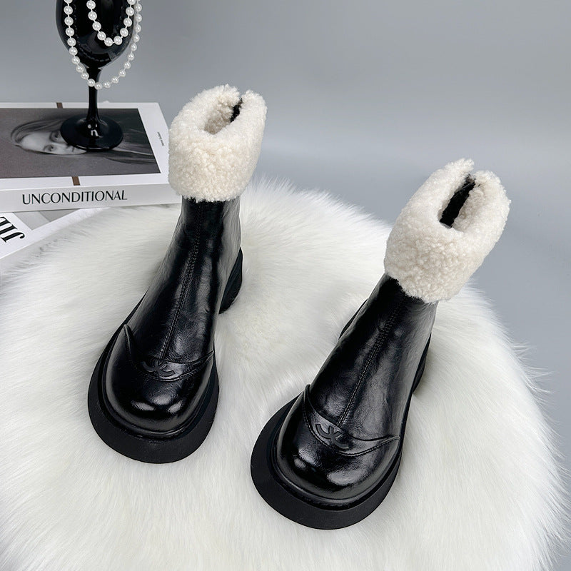 Women's British Chelsea Thin Booties Fashionable Simple Round Toe Women's Leather Boots