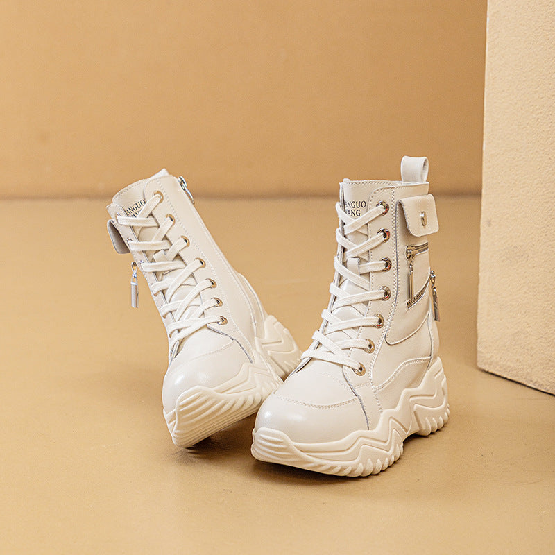 Women's Autumn Thick Bottom Height Increasing Trendy Ankle Martin Women's Sports Shoes