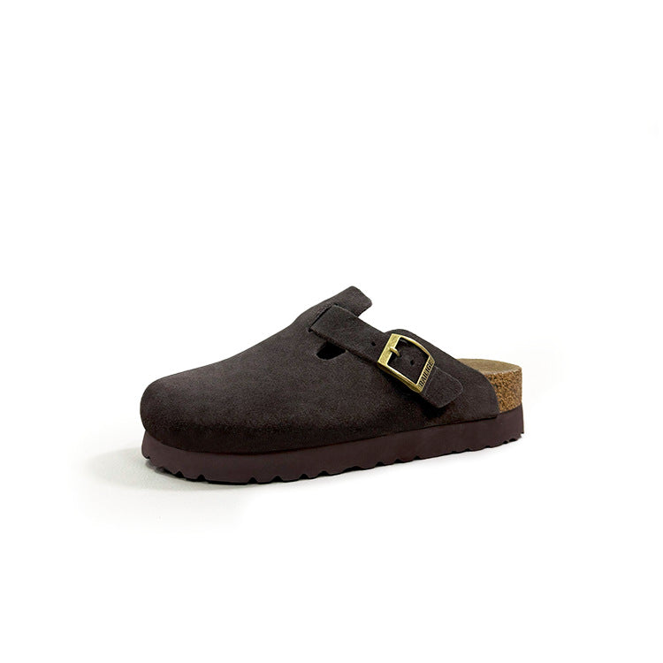 Women's Cowhide Thick Bottom Half Outer Wear Genuine Cork Thick-soles Slippers