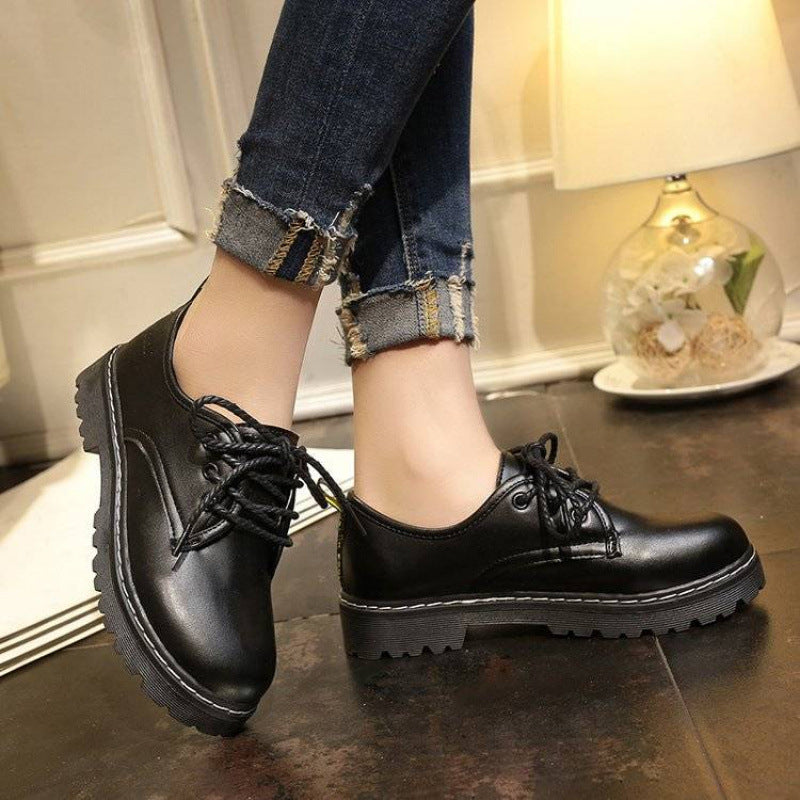 Fleece-lined Autumn Small Female British Style Leather Shoes