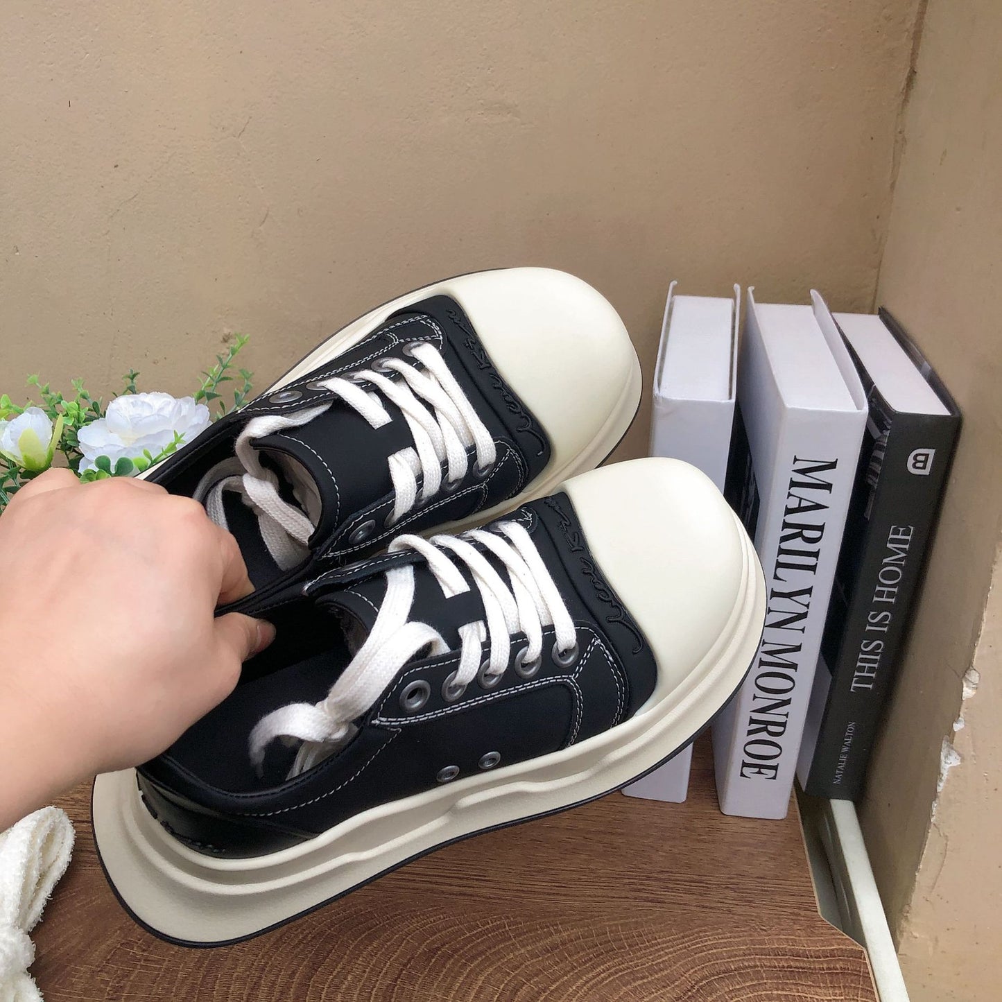 Women's Black White Round Toe Mickey Big Head Ugly Cute Thick Casual Shoes