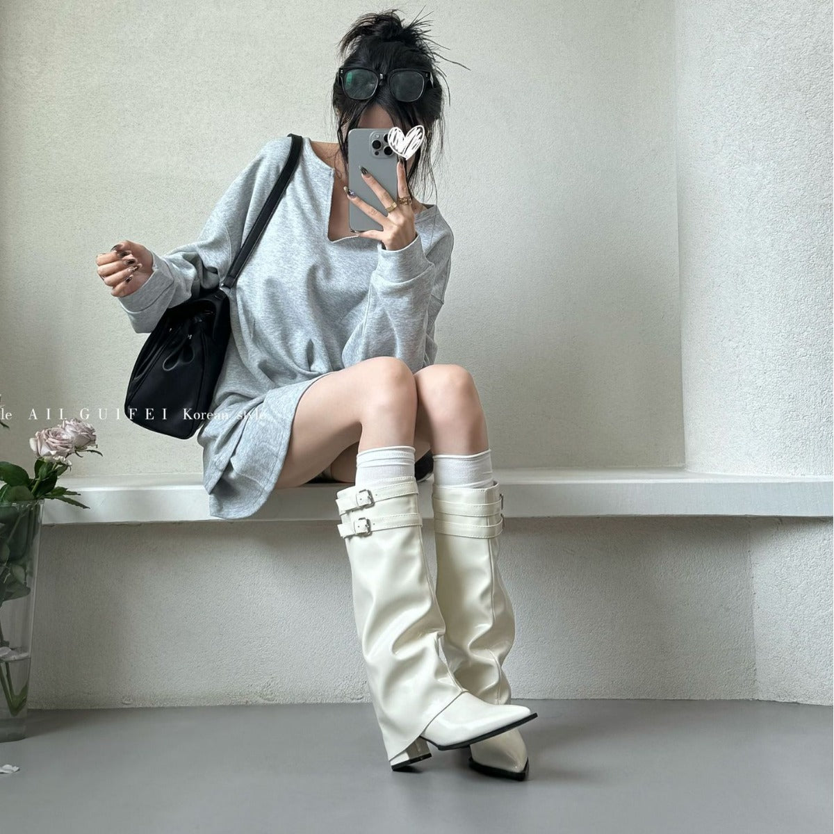 Style Fashionable Pantyhose Pointed Toe Thin Mid Below The Knee Boots