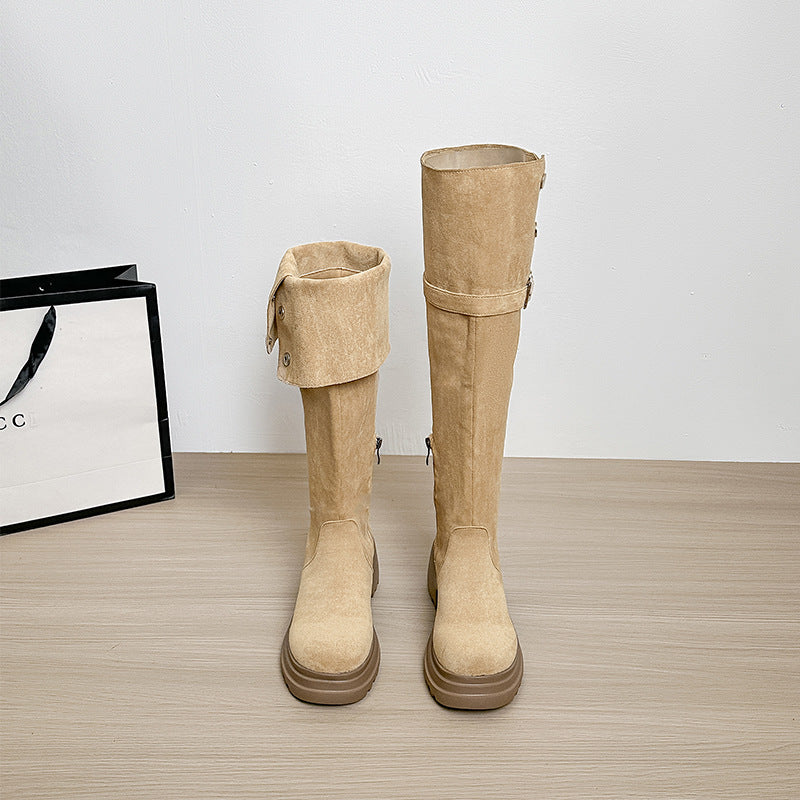 Women's Suede Thick-soled Stretch Widened Long Veet Boots