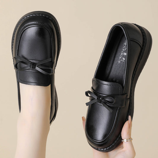 Women's Round Toe Pumps Style Spring Mom Leather Shoes
