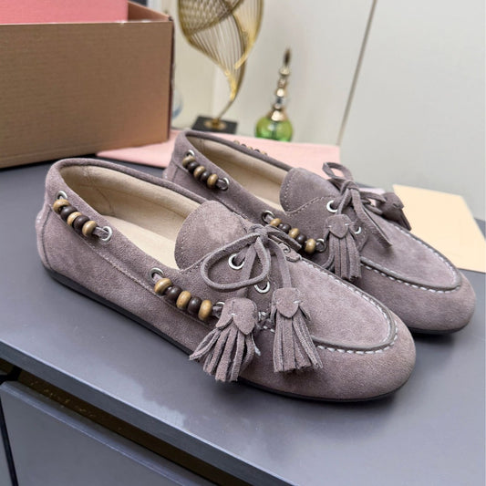 Women's Vintage Beaded Flat Bottom Lazy Slip-on Loafers