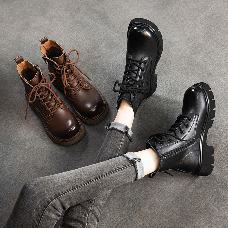 Women's First Layer Cowhide Martin Retro Lace Boots