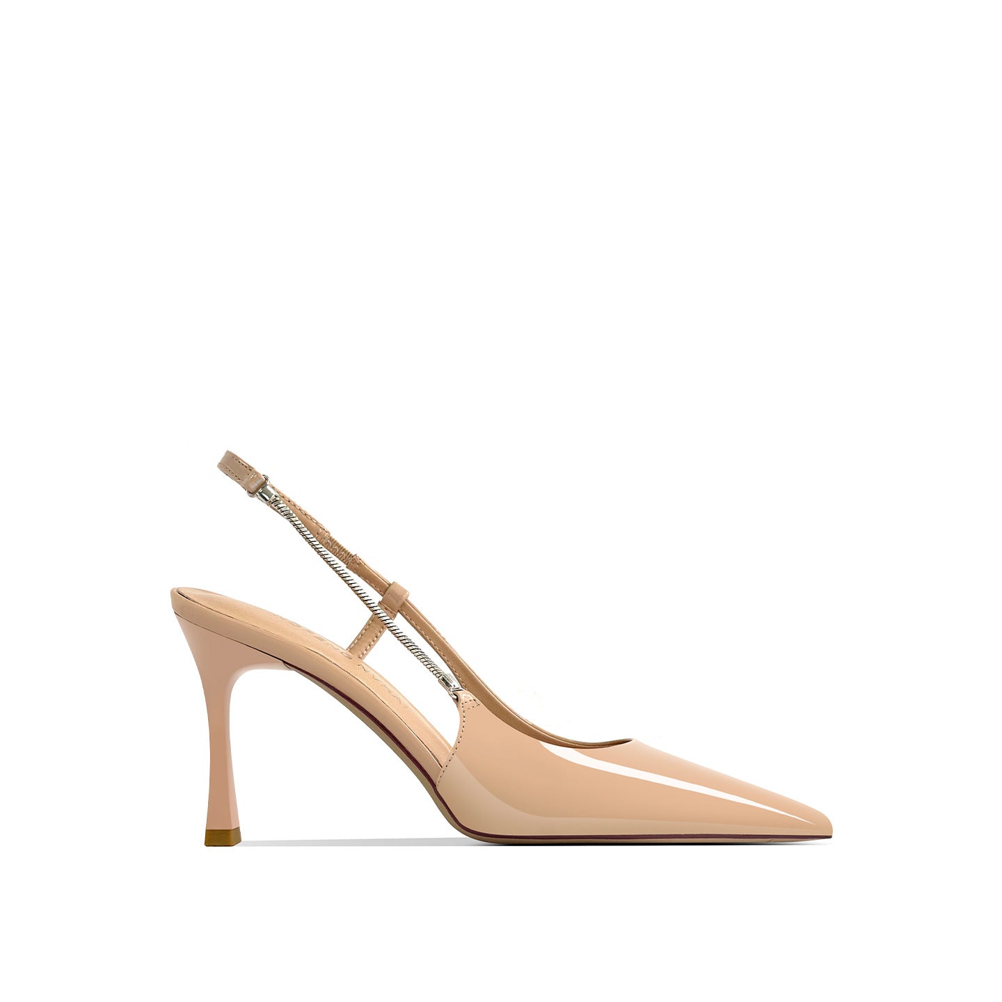 Women's Toe Box Back Empty Metal Chain Patent Fashion High Heeled Sandals