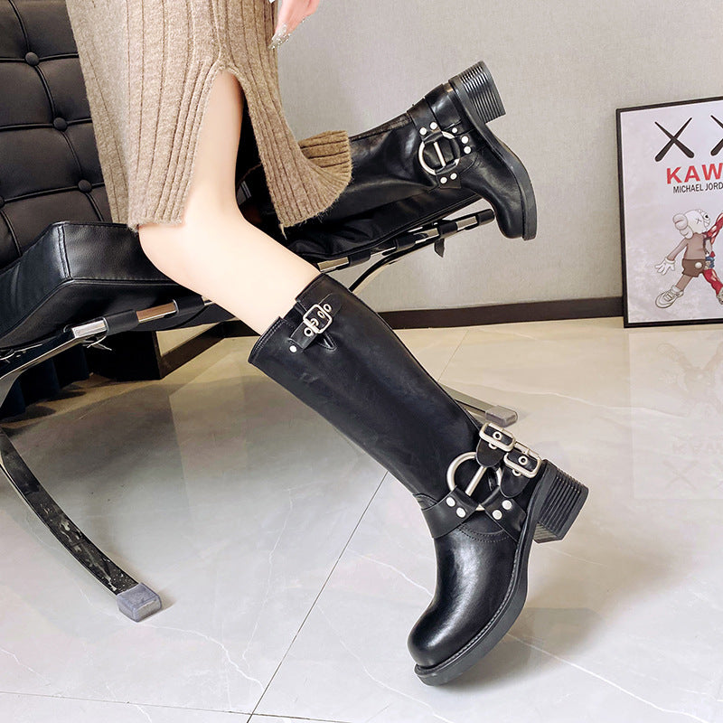 Tube Square Head Sleeve Motorcycle Retro Boots