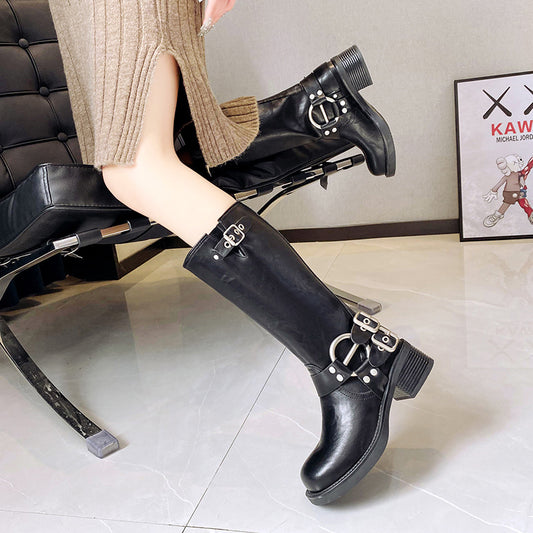 Tube Square Head Sleeve Motorcycle Retro Boots