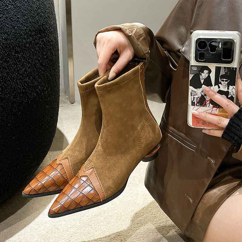 Women's Patchwork Fashion Autumn Back Zipper Kitten Boots