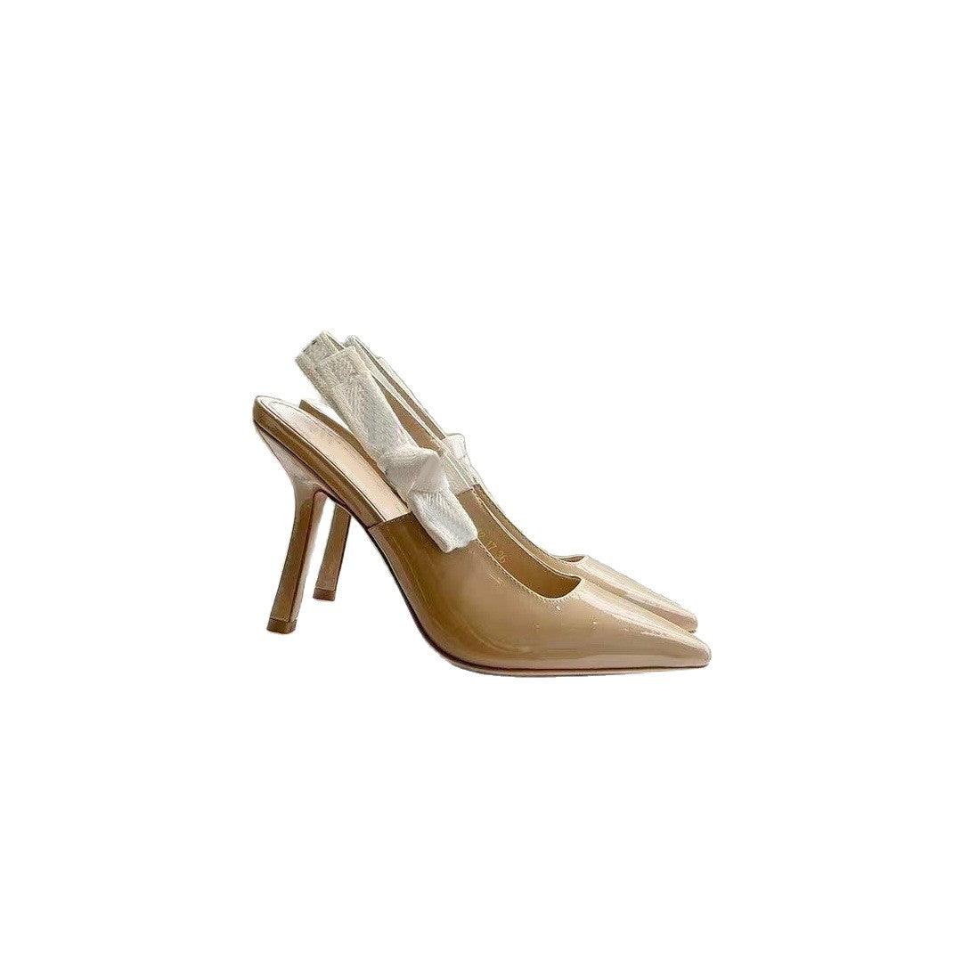 Women's Embroidery Knitted Back Empty Toe Cap Heels