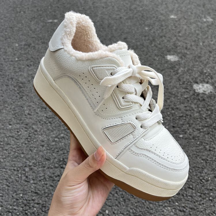 Women's Platform White Winter Fleece-lined Genuine Board Sneakers