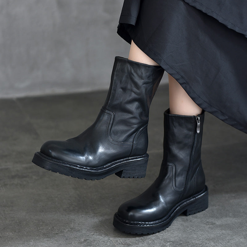 Women's Thick Bottom Mid High Quality Round Head Boots