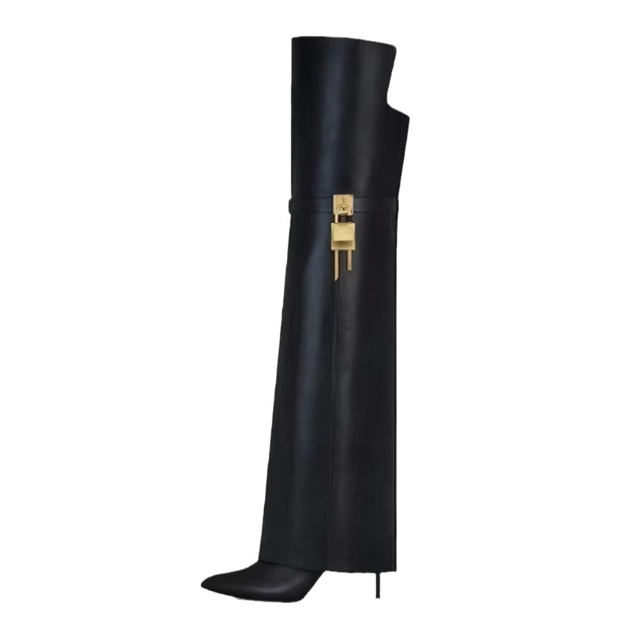 Women's Model Style Pantyhose Pointed Metal Buckle Skirt Stiletto Women's Leather Boots