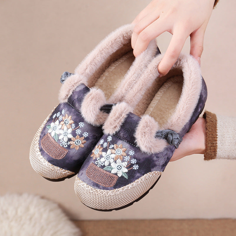 Women's Style Embroidered Cotton Fleece Lined Padded Warm Keeping Women's Shoes