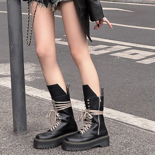 Women's Platform Martin British Thin High-rise Motorcycle Boots