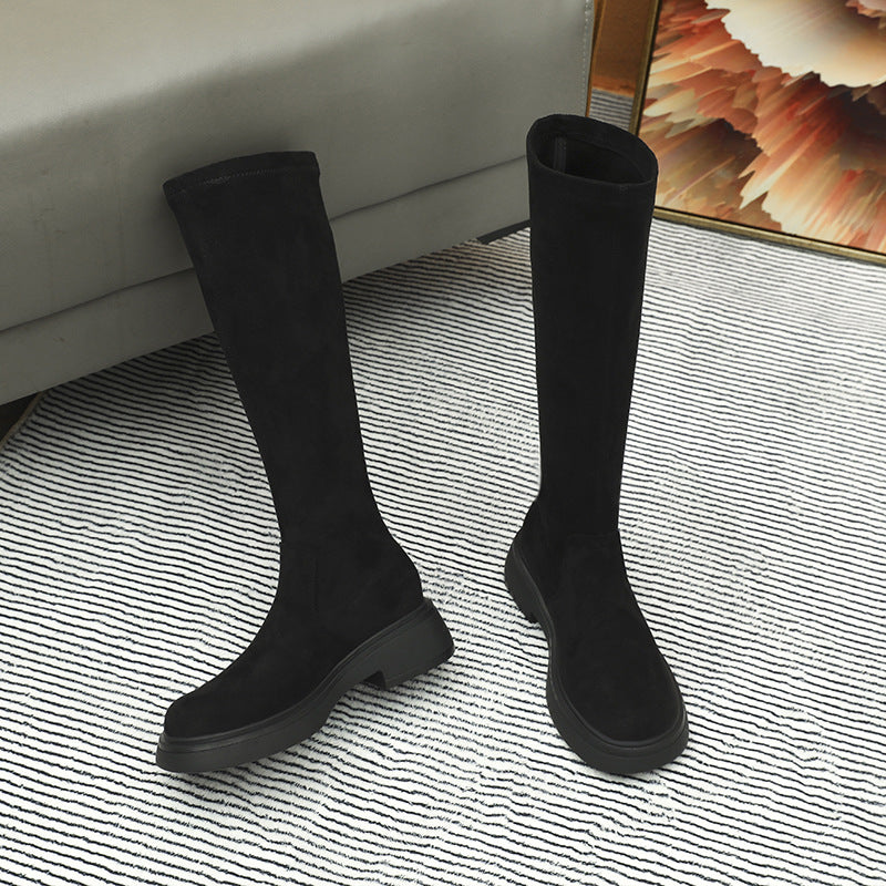 Women's Increasing Insole Suede Below The Knee Stretch Thin Thick-soled Women's Leather Boots