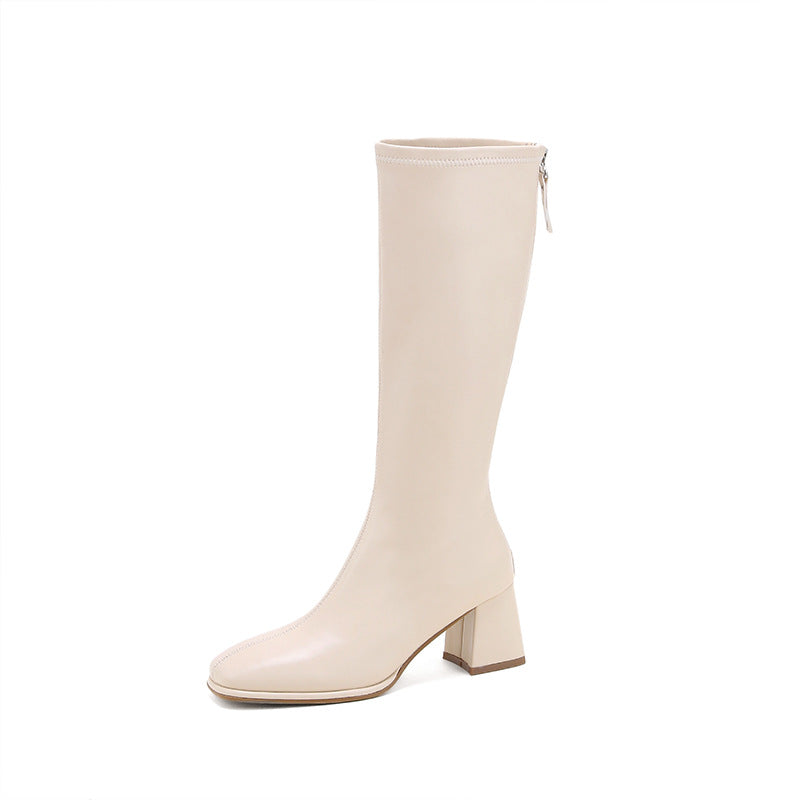 Women's Small Size Chunky Long High Cylinder Women's Leather Boots