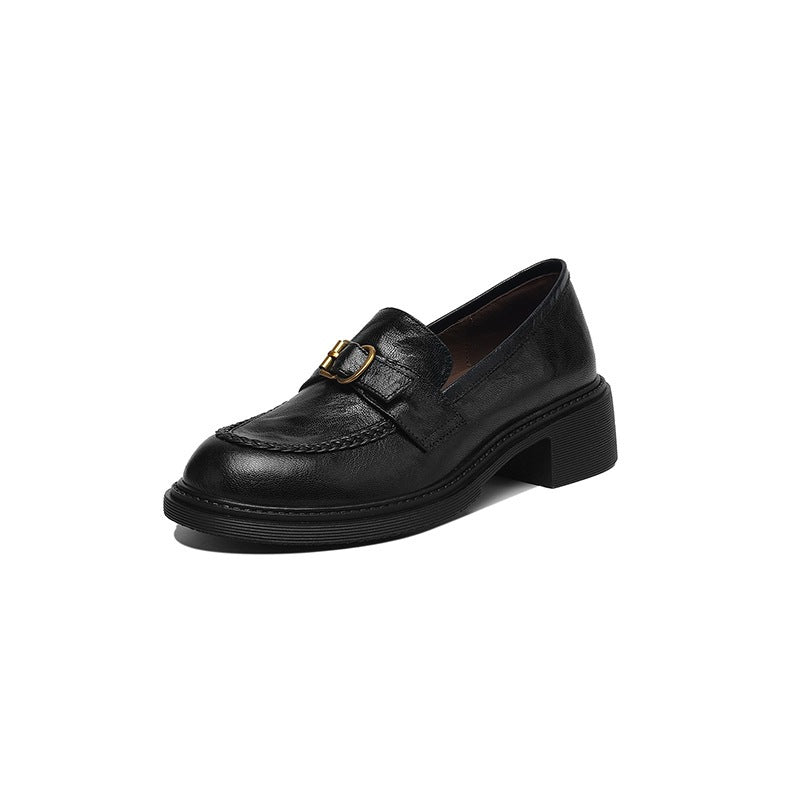 Autumn Round Head Chunky Platform Sheepskin Comfortable Female Black Heels