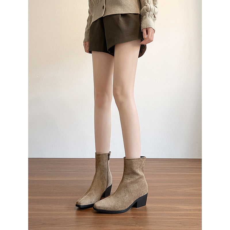 Height Increasing Insole Booties Female Chunky Ankle Boots
