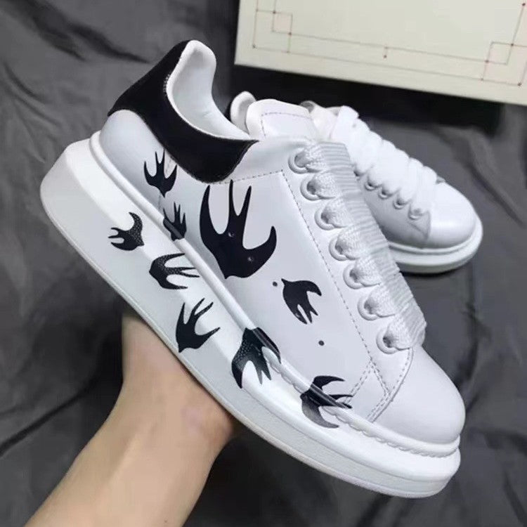 Women's & Men's Printing Mcqueen White Color Matching Cowhide Platform Women's Board Shoes