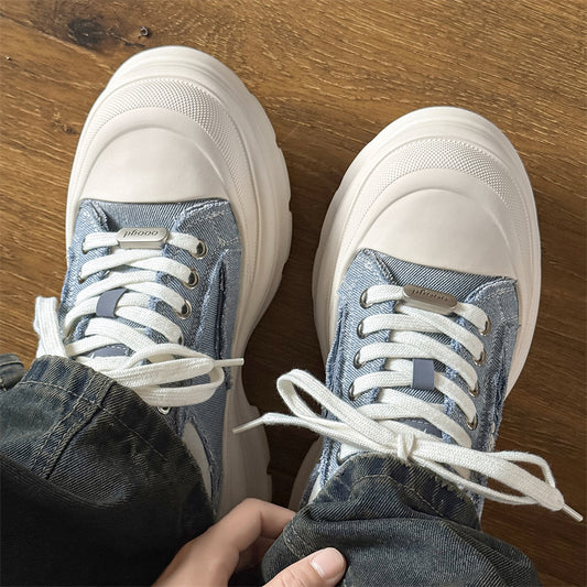 Men's Thick Bottom Height Increasing Round Toe White Muffin Men's Board Shoes