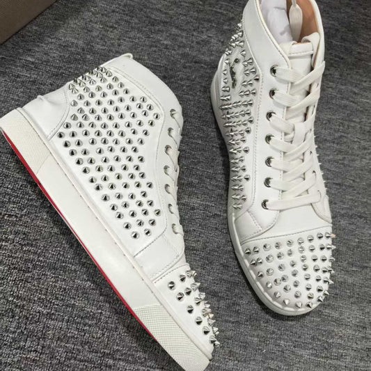 Men's Red Bottom Printed Fashion Rivet Black Casual Shoes