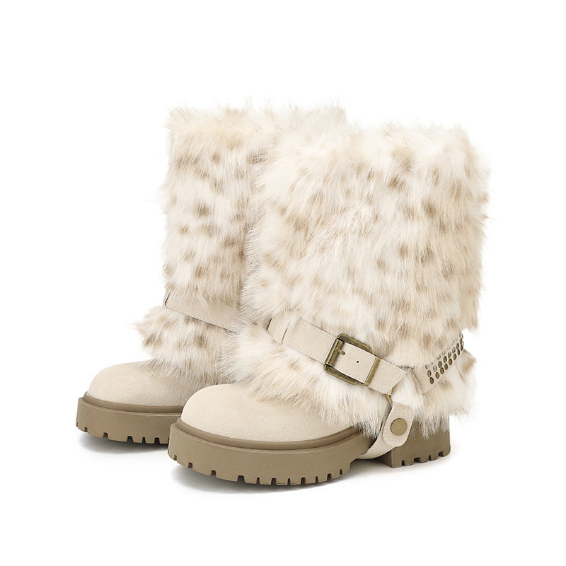 Women's Platinum Round Head Warm Imitation Fur Thick Millennium Style Hot Women's Snow Boots