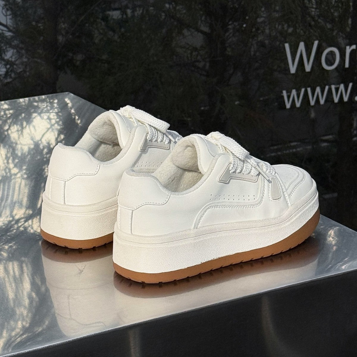 Women's Genuine Platform White Winter Brushed Fleece-lined Warm Round Women's Casual Shoes