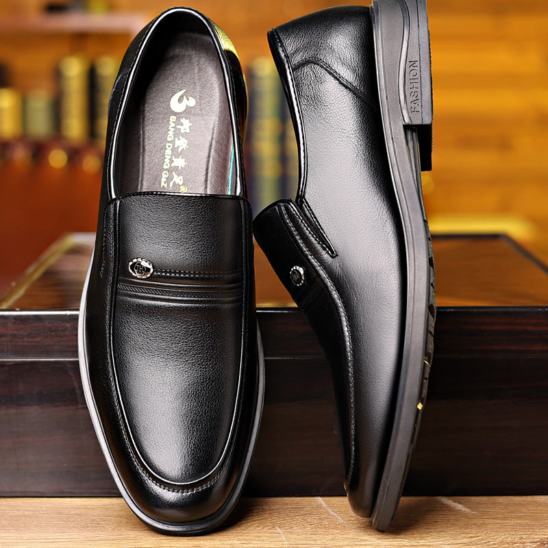 Men's Genuine Spring Cowhide Business Slip-on Soft Bottom Leather Shoes