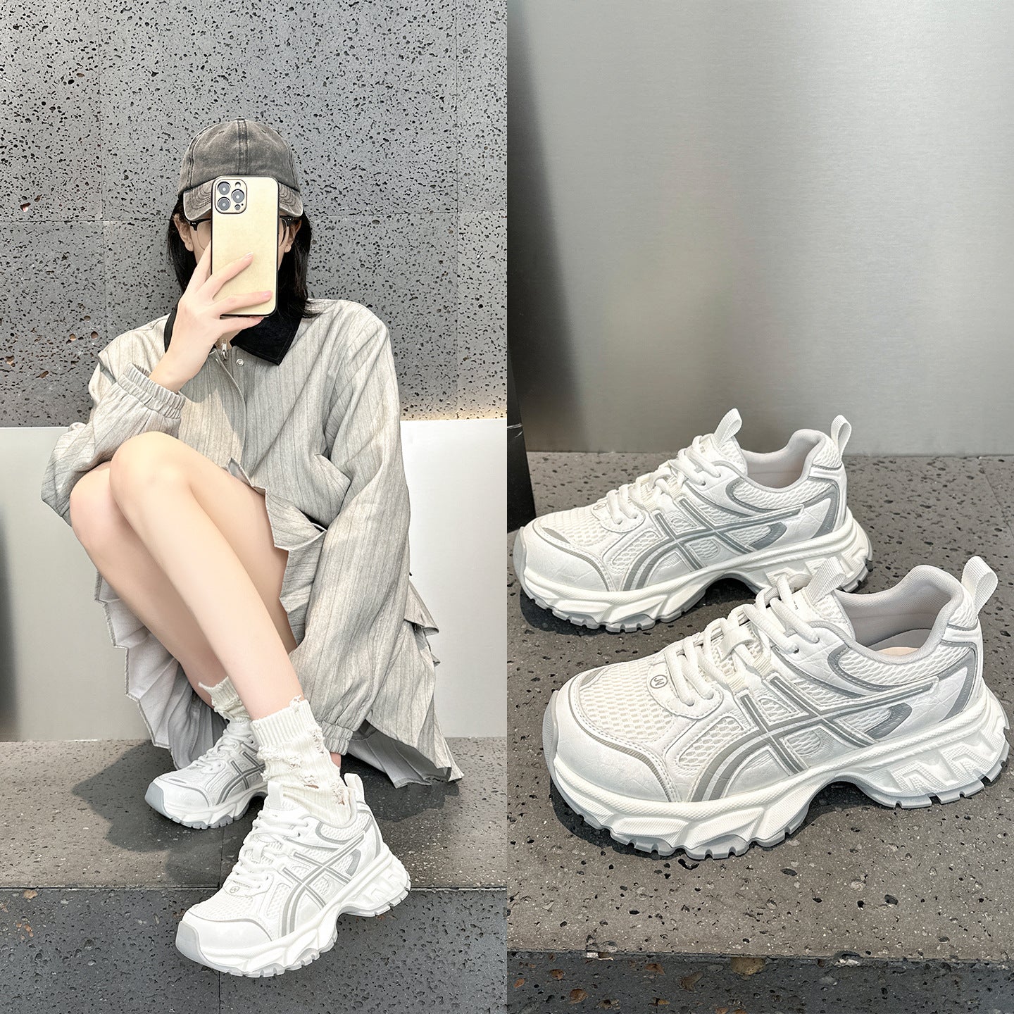 Women's Platform Mesh Surface Breathable Daddy Spring Soft Bottom Wild Women's Sports Shoes