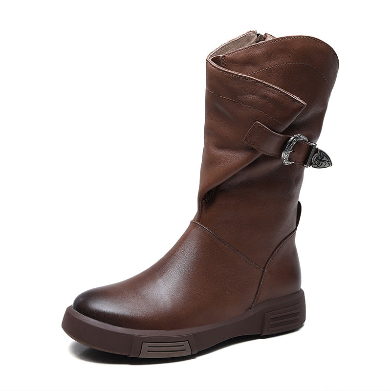Women's Flat Riding Retro V Cut Side Zipper Slimming Boots