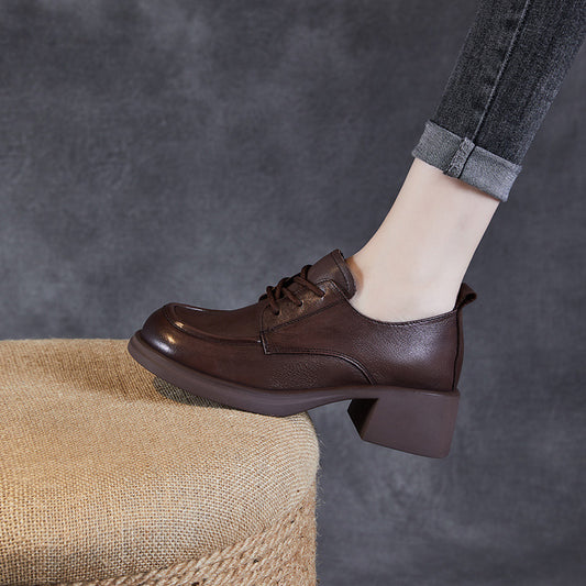Women's Autumn Genuine Chunky Comfortable Black Commuter Heels
