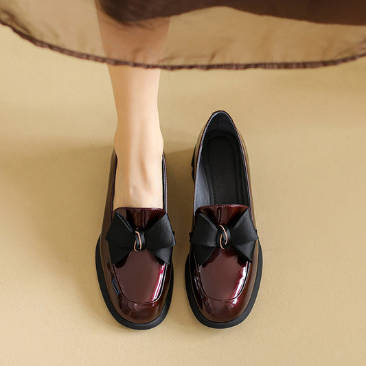 Women's Round Toe Mid Bow Chunky High Black Women's Shoes